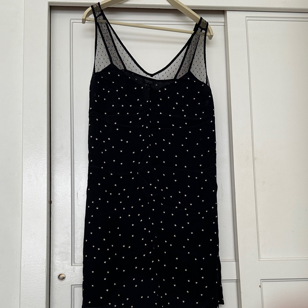 Topshop Black Slip Dress with White Dots